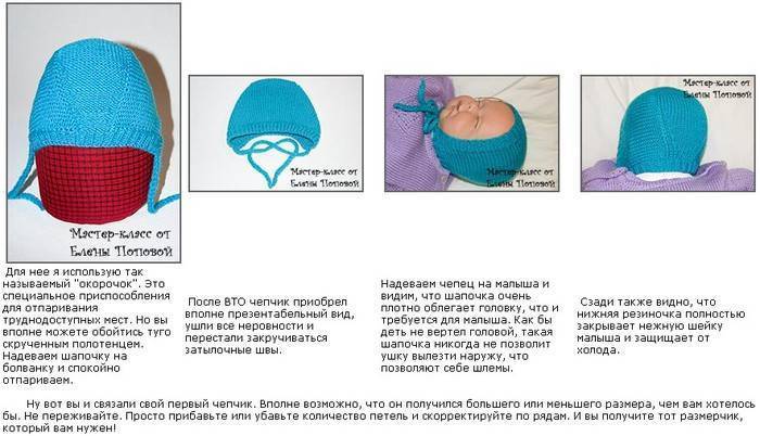Шапочки для новорожденных от 0 до 3 месяцев спицами для начинающих с описанием