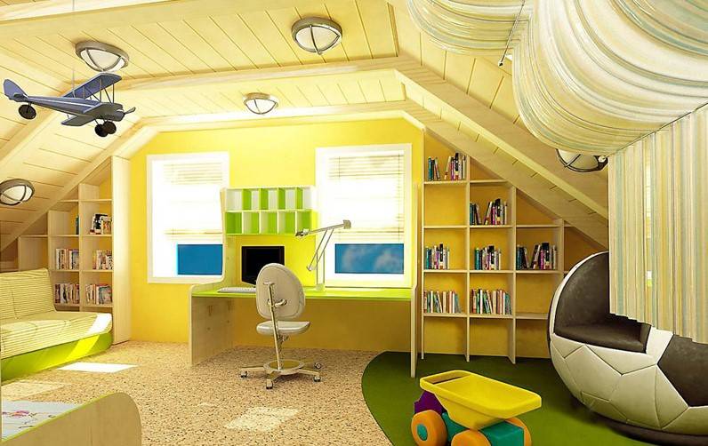 Детская на мансарде (53 фото): комната для девочки и для мальчика на мансардном этаже, дизайн для малыша и для подростка, спальня с ломаной крышей