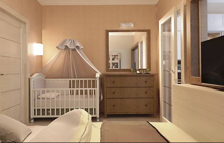 Спальня с детской кроваткой в родительской комнате: с выдвижным местом, дизайн и фото, интерьер комнаты