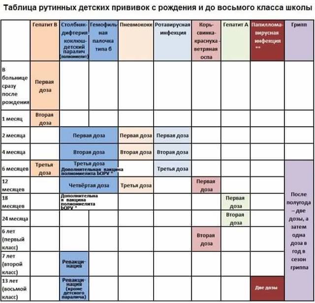 Календарь прививок по месяцам до 1 года: список и график плановой вакцинации детей в россии