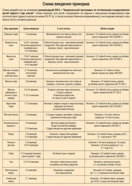 Введение прикорма в 6 месяцев при грудном вскармливании: пошаговое описание с таблицами, схемами и рецептами