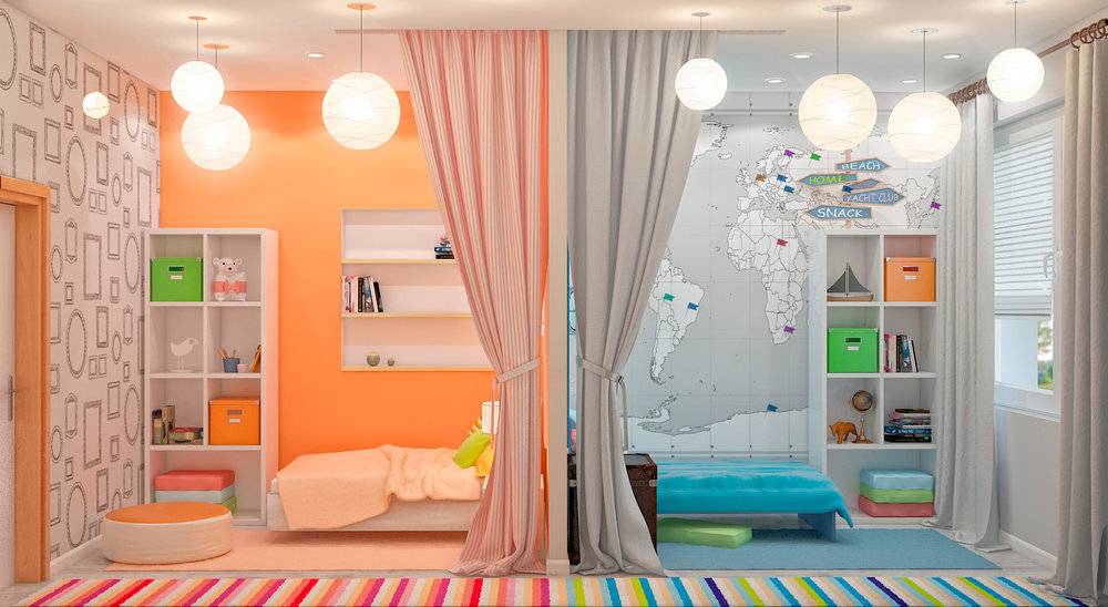 Детская комната для двух разнополых детей: 75 фото оформления