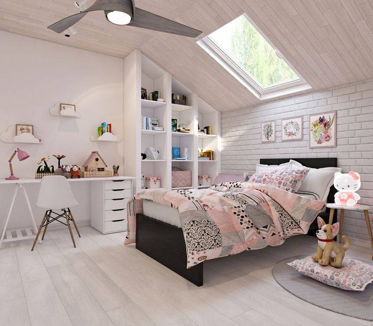 Дизайн интерьера детской комнаты на мансардном этаже для мальчика или девочки: фото-идеи