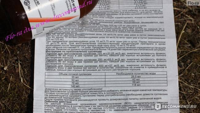 Амоксиклав суспензия 250 и 125 мг: инструкция по применению для детей, дозировка сиропа