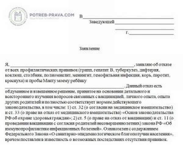 Прививки в роддоме отказ от прививок в роддоме